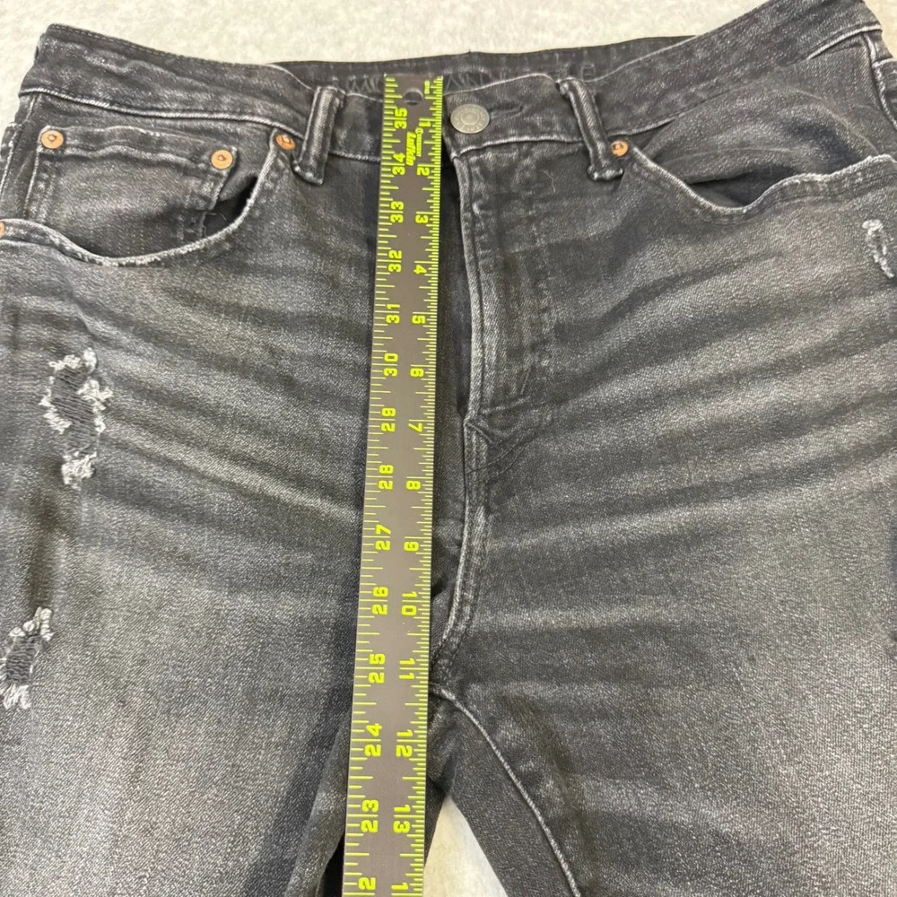 American Eagle Airflex+ Skinny Distressed Black Jeans 34x32 Ripped Denim